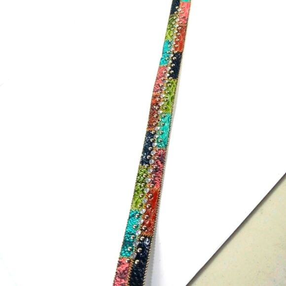 Guess Vibrant Mock Snakeskin Reptile Studded Beaded Belt Silver Buckle Size XS.. - Picture 13 of 14